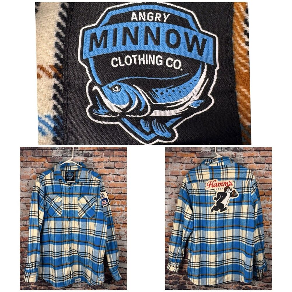 Angry Minnow Clothing Soft Brush Flannel Hamms Beer Football Bear Long Sleeve XL